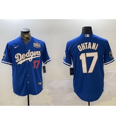 Men Los Angeles Dodgers 17 Shohei Ohtani 2024 World Series Champions Cool Base Stitched Baseball Jersey