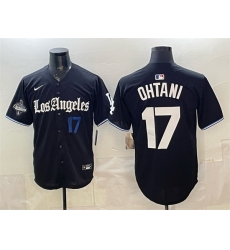 Men Los Angeles Dodgers  17 Shohei Ohtani Black 2025 World Series Champions Patch  Gothic Edition  Vapor Premier Limited Stitched Baseball Jersey