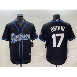 Men Los Angeles Dodgers 17 Shohei Ohtani Black Cool Base With Patch Stitched Baseball Jersey