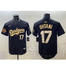 Men Los Angeles Dodgers 17  Shohei Ohtani Black Gold 2025 Back to Back Champions Patch Limited Stitched Baseball Jersey