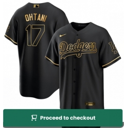 Men Los Angeles Dodgers 17 Shohei Ohtani Black Gold Stitched Baseball Jersey