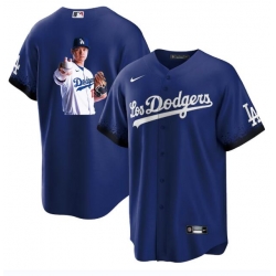Men Los Angeles Dodgers 17 Shohei Ohtani Blue Big Logo City Connect Cool Base Stitched Jersey 4
