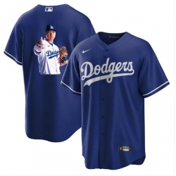 Men Los Angeles Dodgers 17 Shohei Ohtani Blue Big Logo Cool Base Stitched Jersey