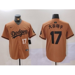 Men Los Angeles Dodgers 17  Shohei Ohtani Brown Cool Base Stitched Baseball Jersey 001