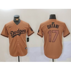 Men Los Angeles Dodgers 17  Shohei Ohtani Brown Cool Base Stitched Baseball Jersey 1