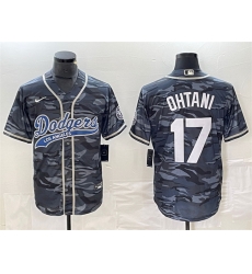 Men Los Angeles Dodgers 17 Shohei Ohtani Gray Camo Cool Base With Patch Stitched Baseball Jersey