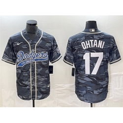 Men Los Angeles Dodgers 17 Shohei Ohtani Gray Camo Cool Base With Patch Stitched Baseball Jersey