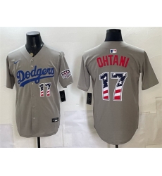 Men Los Angeles Dodgers  17 Shohei Ohtani Grey 250 Fourth of July Road Stitched Baseball Jersey