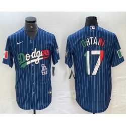 Men Los Angeles Dodgers 17 Shohei Ohtani Mexico Blue Pinstripe Cool Base Stitched Jersey
