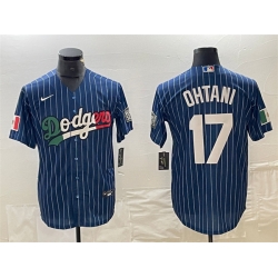Men Los Angeles Dodgers 17 Shohei Ohtani Navy Cool Base With Patch Stitched Baseball JerseyS