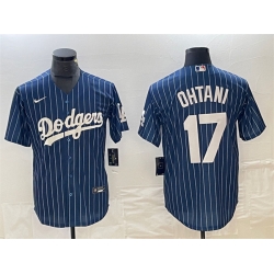 Men Los Angeles Dodgers 17 Shohei Ohtani Navy Cool Base With Patch Stitched Baseball Jersey