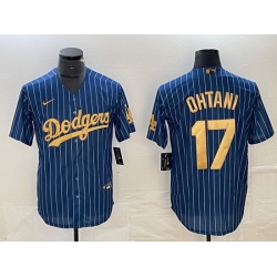 Men Los Angeles Dodgers 17 Shohei Ohtani Navy Gold Cool Base Stitched Jersey
