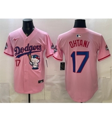 Men Los Angeles Dodgers  17 Shohei Ohtani Pink Hello Kitty Night 2025 World Series Champions Patch Stitched Baseball Jersey