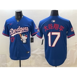 Men Los Angeles Dodgers  17 Shohei Ohtani Royal Hello Kitty Night 2025 World Series Champions Patch Stitched Baseball Jersey II