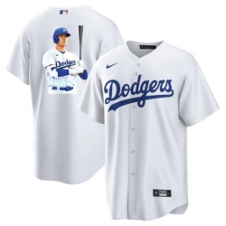 Men Los Angeles Dodgers 17 Shohei Ohtani White Big Logo Cool Base Stitched Jersey 4