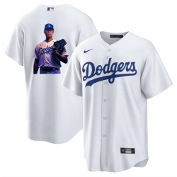 Men Los Angeles Dodgers 17 Shohei Ohtani White Big Logo Cool Base Stitched Jersey
