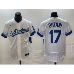 Men Los Angeles Dodgers 17 Shohei Ohtani White City Connect Flex Base With Patch Stitched Baseball Jersey