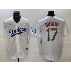 Men Los Angeles Dodgers 17 Shohei Ohtani White Green Cool Base Stitched Baseball Jersey
