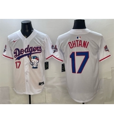 Men Los Angeles Dodgers  17 Shohei Ohtani White Hello Kitty Night 2025 World Series Champions Patch Stitched Baseball Jersey