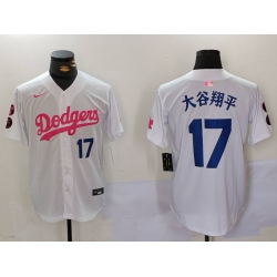 Men Los Angeles Dodgers 17 Shohei Ohtani White Pink Vin  26 Kobe Patch Stitched Baseball Jersey 1