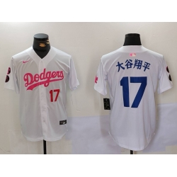 Men Los Angeles Dodgers 17 Shohei Ohtani White Pink Vin  26 Kobe Patch Stitched Baseball Jersey 2