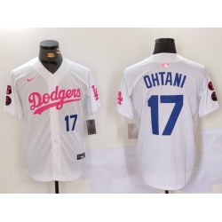 Men Los Angeles Dodgers 17 Shohei Ohtani White Pink Vin  26 Kobe Patch Stitched Baseball Jersey1