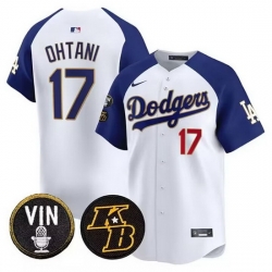Men Los Angeles Dodgers 17 Shohei Ohtani White Vin  26 Kobe Patch Cool Base Stitched Baseball Jersey