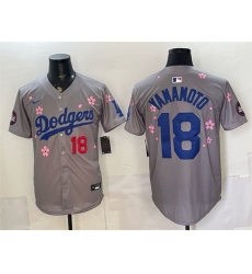 Men Los Angeles Dodgers  18 Yoshinobu Yamamoto Grey 2025 Tokyo Series Limited Stitched Baseball Jersey