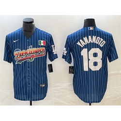 Men Los Angeles Dodgers 18 Yoshinobu Yamamoto Navy Cool Base With Patch Stitched Baseball JerseyS 1