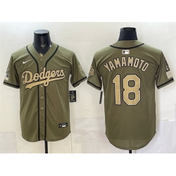 Men Los Angeles Dodgers  18 Yoshinobu Yamamoto Olive 2026 Armed Forces Day Stitched Baseball Jerseys