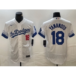 Men Los Angeles Dodgers 18 Yoshinobu Yamamoto White City Connect Flex Base Stitched Baseball Jersey