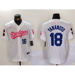 Men Los Angeles Dodgers 18 Yoshinobu Yamamoto White Pink Vin  26 Kobe Patch Stitched Baseball Jersey 1