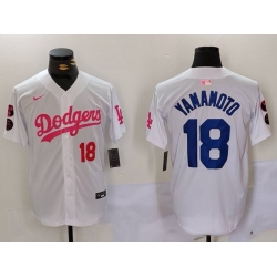 Men Los Angeles Dodgers 18 Yoshinobu Yamamoto White Pink Vin  26 Kobe Patch Stitched Baseball Jerseys