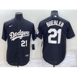 Men Los Angeles Dodgers 21 Walker Buehler Black Cool Base Stitched Baseball Jersey