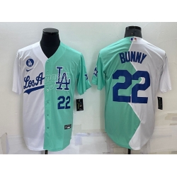 Men Los Angeles Dodgers  22 Bad Bunny 2022 All Star White Green Cool Base Stitched Baseball Jersey