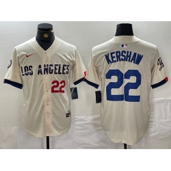 Men Los Angeles Dodgers 22 Clayton Kershaw Cream Stitched Baseball Jersey 1
