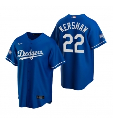 Men Los Angeles Dodgers 22 Clayton Kershaw Royal 2020 World Series Champions Replica Jersey