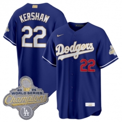 Men Los Angeles Dodgers  22 Clayton Kershaw Royal 2026 Alternate Gold Collection Stadium Stitched Baseball Jersey