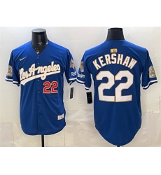 Men Los Angeles Dodgers  22 Clayton Kershaw Royal 2026 Gold Collection 9x   B2B Champs Patch Stitched Baseball Jersey