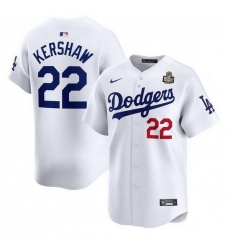 Men Los Angeles Dodgers 22 Clayton Kershaw White 2024 World Series Home Limited Stitched Baseball Jersey