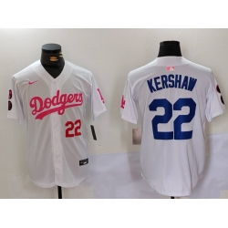 Men Los Angeles Dodgers 22 Clayton Kershaw White Pink Vin  26 Kobe Patch Stitched Baseball Jerseys