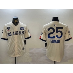 Men Los Angeles Dodgers 25 Tommy Edman Cream 2024 World Series With Fernando Memorial Patch City Connect Limited Stitched Baseball Jersey