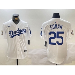 Men Los Angeles Dodgers 25 Tommy Edman White 2024 World Series With Fernando Memorial Patch Home Limited Stitched Baseball Jersey 1