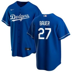 Men Los Angeles Dodgers 27 Trevor Bauer Royal Nike Cool Base Jersey