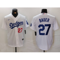 Men Los Angeles Dodgers 27 Trevor Bauer White Stitched Baseball Jersey 4