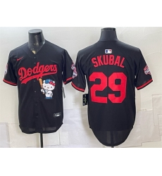 Men Los Angeles Dodgers  29 Tarik Skubal Black Hello Kitty Night 2025 World Series Champions Patch Stitched Baseball Jersey