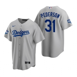 Men Los Angeles Dodgers 31 Joc Pederson Gray 2020 World Series Champions Replica Jersey