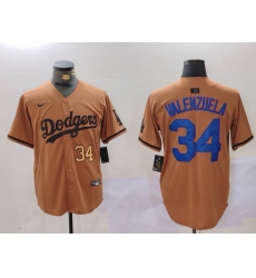 Men Los Angeles Dodgers 34 Fernando Valenzuela Brown Cool Base Stitched Baseball Jersey 2