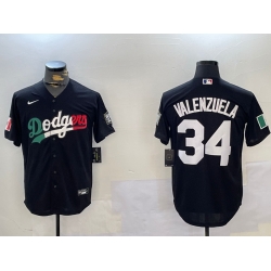 Men Los Angeles Dodgers 34 Toro Valenzuela Black Mexico 2024 World Series With No  34 Patch Cool Base Stitched Baseball Jersey 1