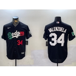 Men Los Angeles Dodgers 34 Toro Valenzuela Black Mexico 2024 World Series With No  34 Patch Cool Base Stitched Baseball Jersey 6